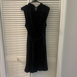 Ann Taylor Black Midi Dress with Ruffle Trim